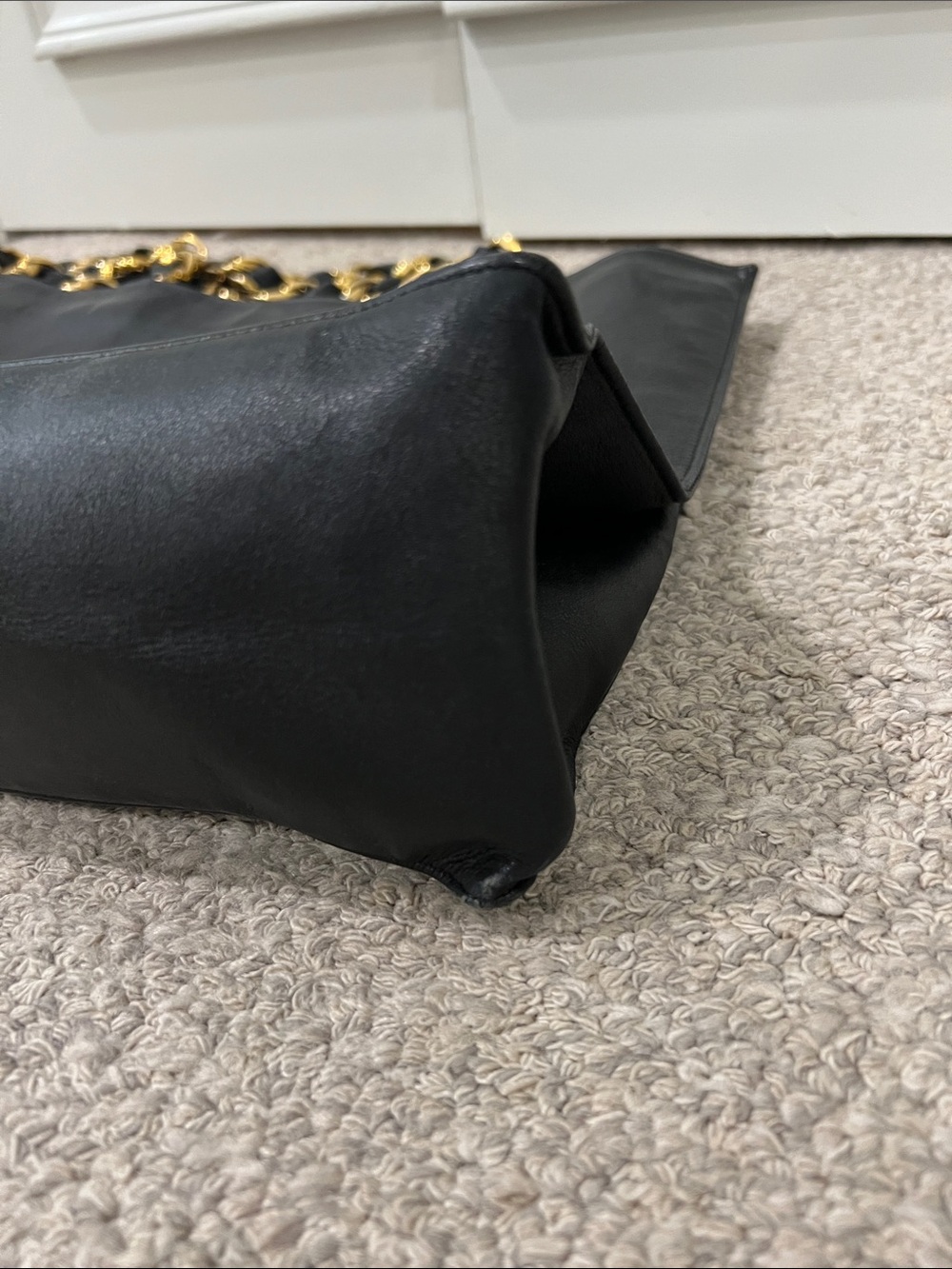 CHANEL Black Leather Shoulder Tote with Gold Chain Straps - Picture 7 of 13